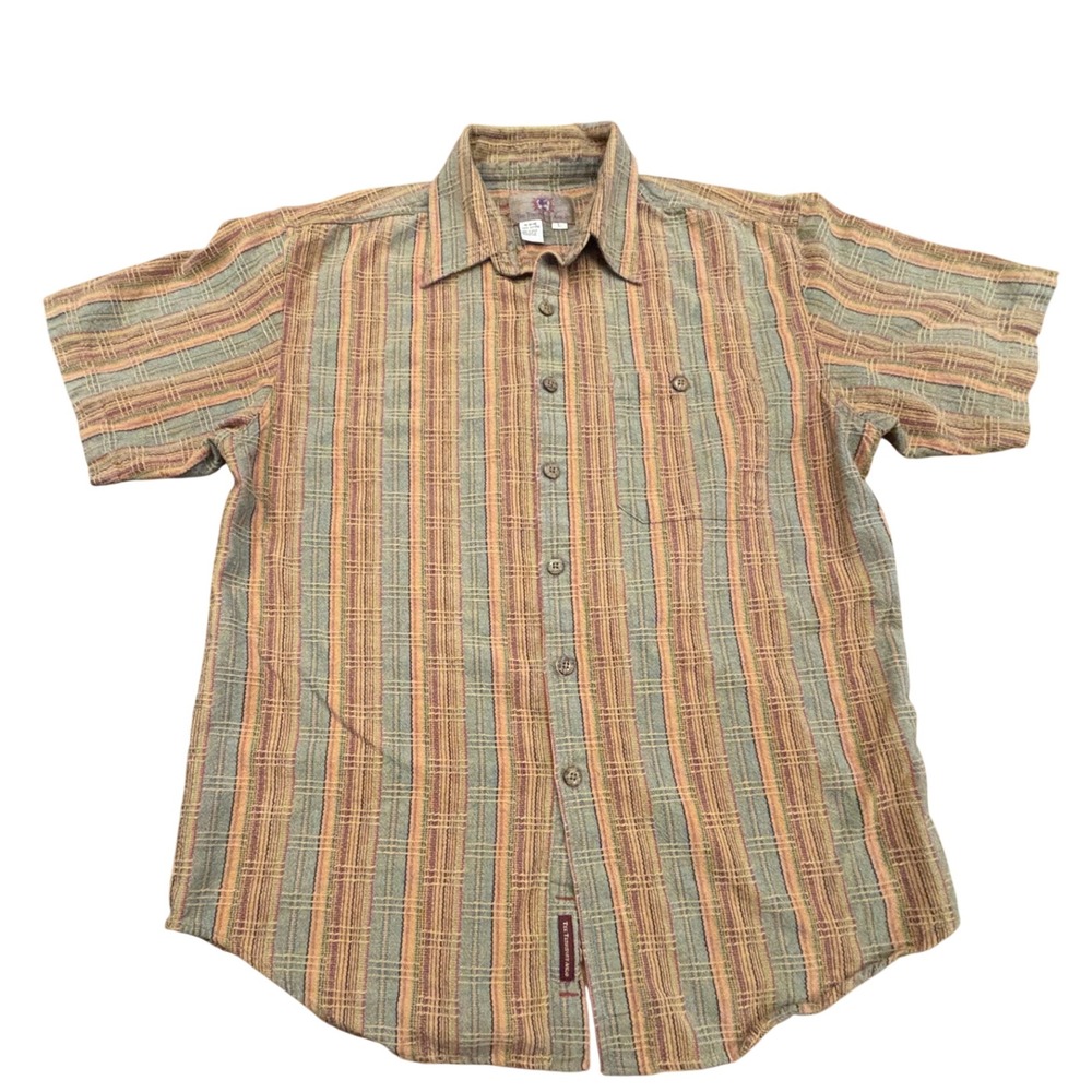 The Territory Ahead Mens Large Vintage Striped Textured Cotton Button Down Shirt